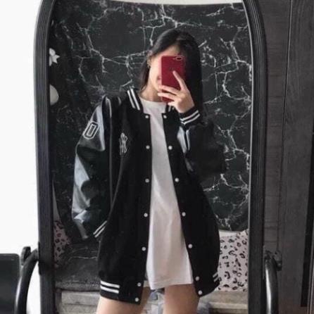 Áo Khoác Bomber Nam Nữ Phối Tay Da - Áo Bomber Bóng Chày NY Chất Đẹp Có Ảnh Thật ❤️❤️❤️