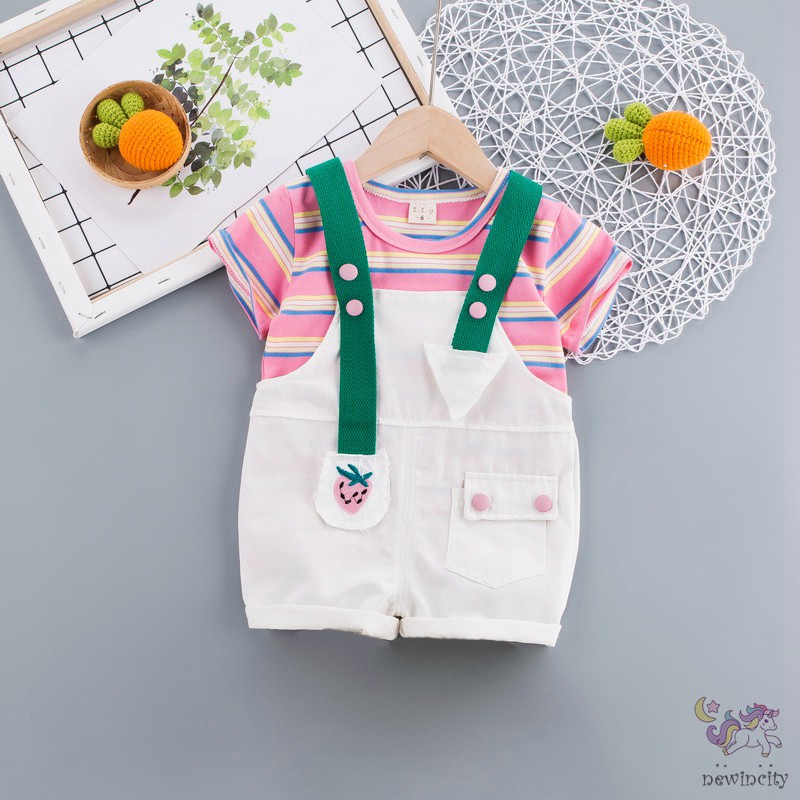 Set áo thun + quần yếm cotton đáng yêu năng động cho bé