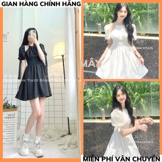 Váy cổ yếm buộc dây ulzzang- Đầm tiểu thư yếm 2 màu trắng đen dự tiệc dáng xoè phong cách hàn quốc MÂY_1989