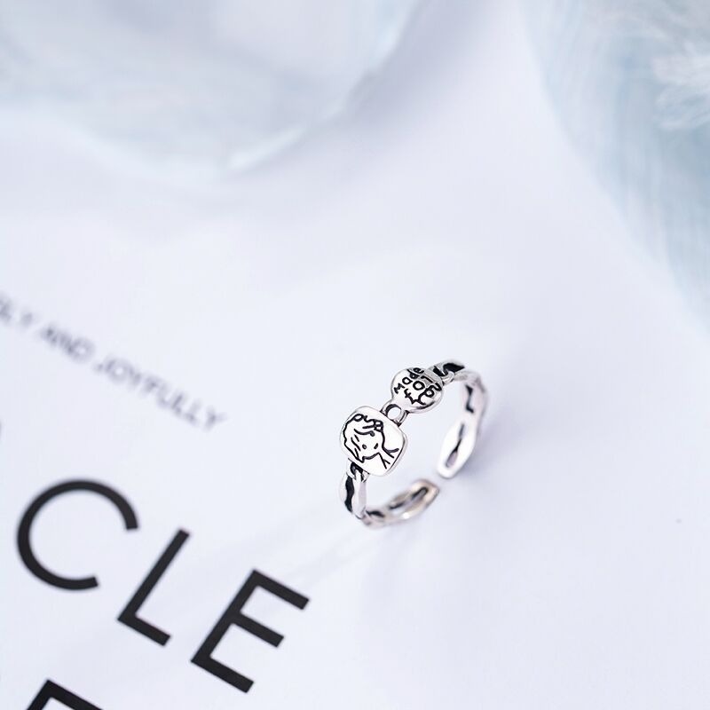 We Flower Vintage Silver Letter Little Prince Open Ring for Women Customized Made for You Finger Jewelry