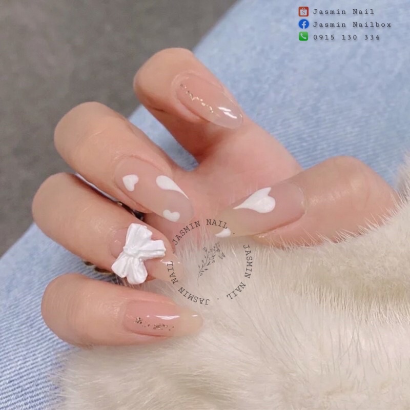 [Mã NHUQAD giảm 10% đơn 100k][ NAIL BOX ] Nailbox móng úp thiết kế sẵn mẫu thạch nude đính charm nơ