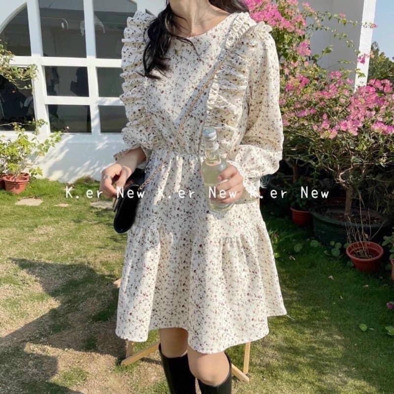 [FREESHIP] Váy hoa vintage dáng xòe cánh tiên ulzzang viền bèo lụa hàn không nhàu