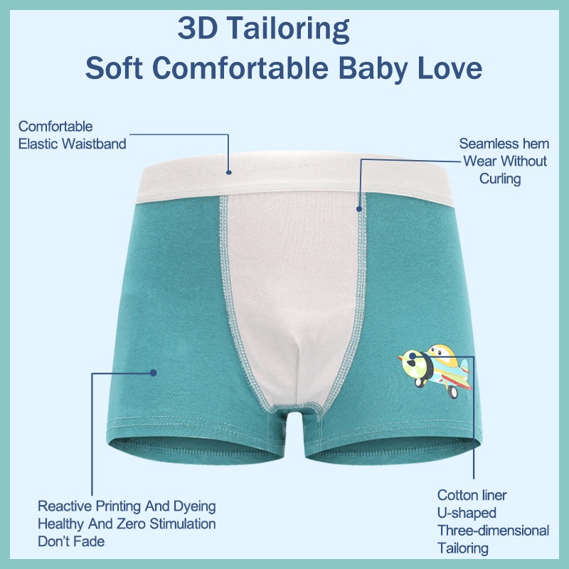 Set 4 quần lót boxer SMY cotton mềm mại thoáng khí họa tiết hoạt hình chất lượng cao dành cho bé trai