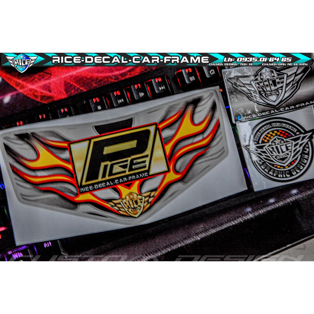 Tem Dán Hộp Đầu Sirius viềng Xám   Rice decal car frame Mẫu Lửa dán tất cả màu sơn