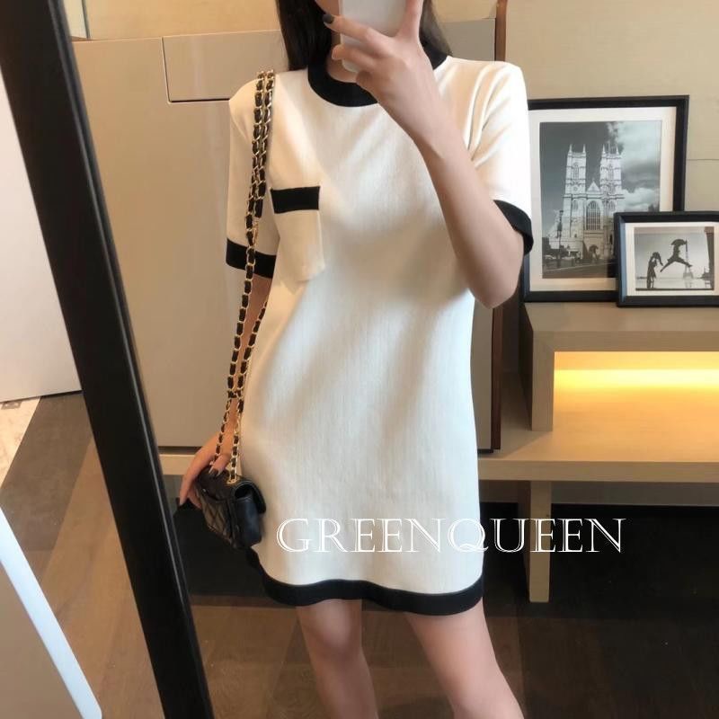 Dress women 2022 new French retro loose slim straight tube small fragrant wind ice silk knit skirt children summer