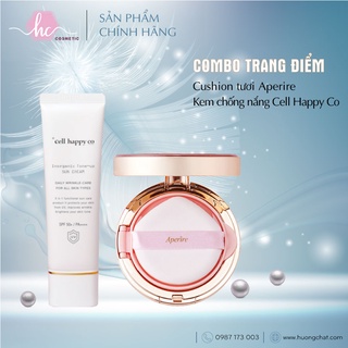  Combo trang điểm Cushion tươi dưỡng da có màu 99% dưỡng 1% make + Kem chống nắng Cell Happy Co 3in1 làm trắng 