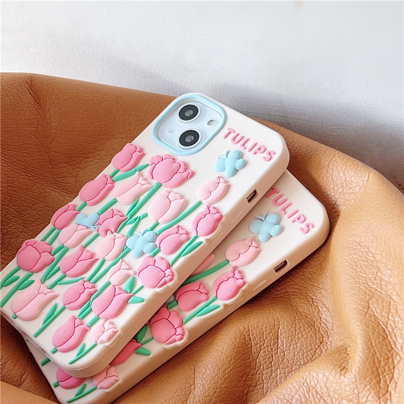 Ốp lưng chống sốc cho iphone 12 pro 13 pro max silicon mềm iphone 11 xs max xr x / xs 6 7 8 màu hồng tulip