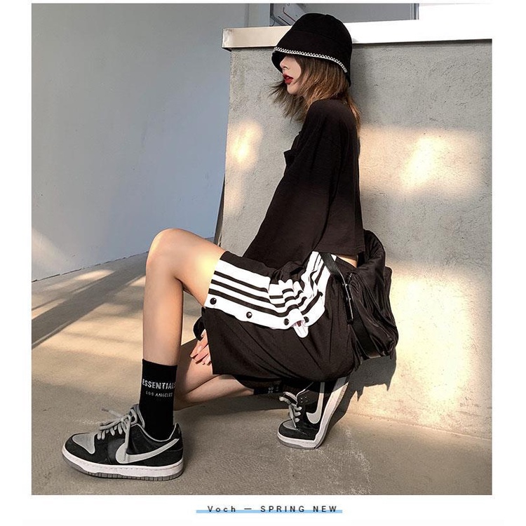 COZOKC Quần Short 5 Tấc Dáng Rộng Cài Nút Họa Tiết Kẻ Sọc Thời Trang