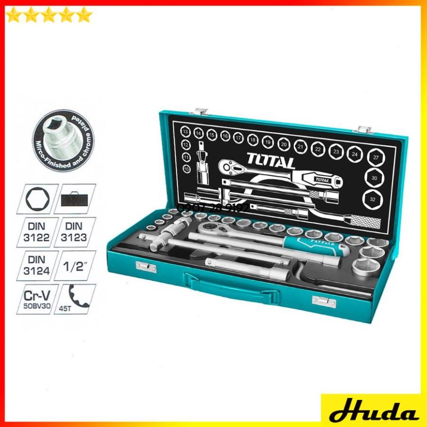 Bộ 24 - 25 cái đầu tuýp (1/2 inch) &amp; cần 2 chiều Total - Ingco 1234