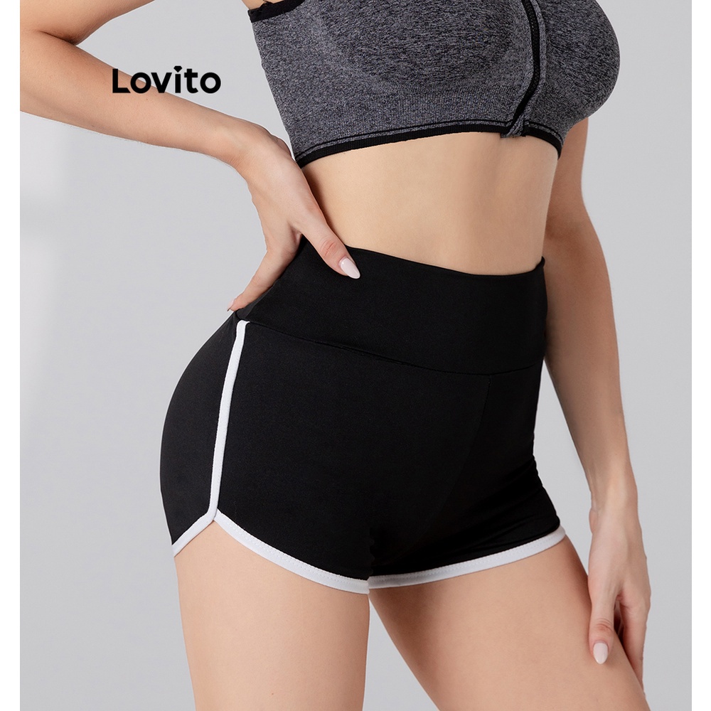 Quần short thể thao Lovito in chữ L05205 (màu xanh dương/đen)