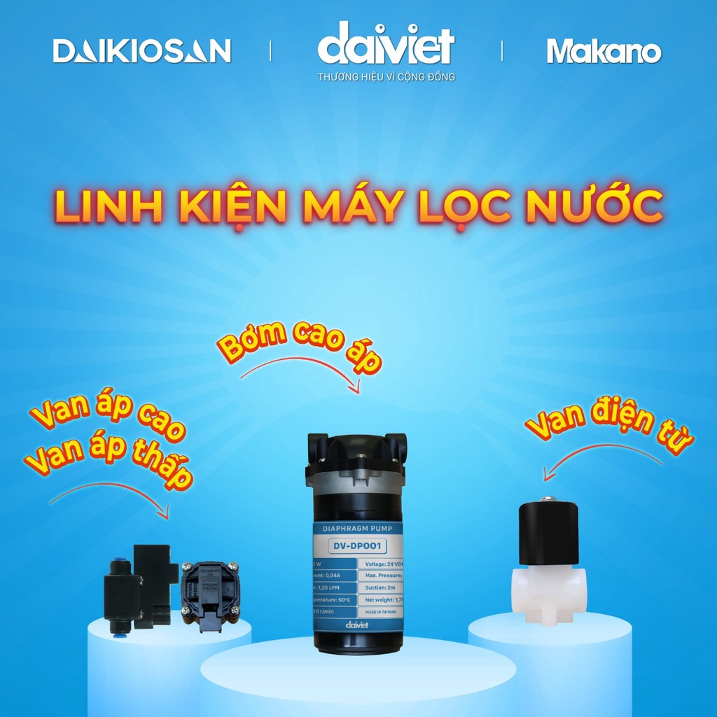 [Chính Hãng] Bơm Máy Lọc Nước 24V Đại Việt DV-DP001 - Nhập Khẩu Đài Loan (Tặng kèm co nhấn)