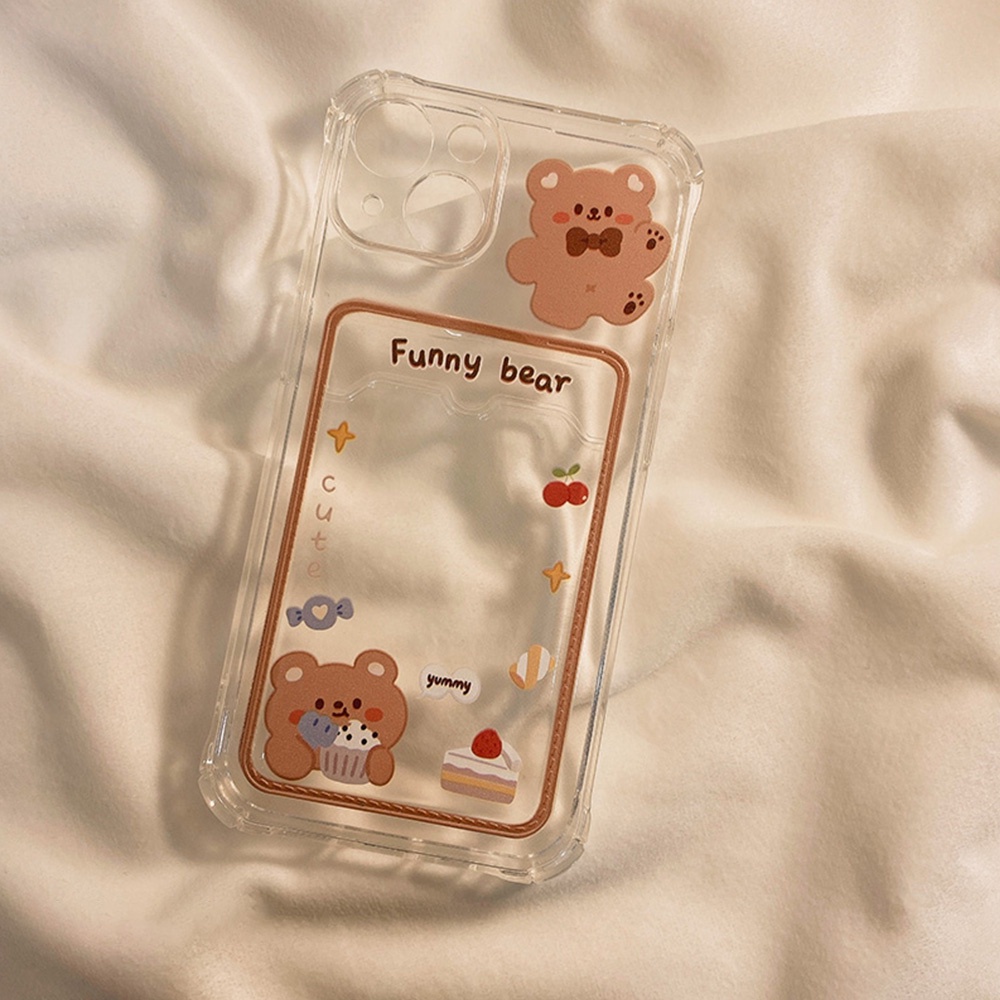 Ốp điện thoại tpu mềm mỏng có ngăn đựng thẻ hình gấu / thỏ thích hợp cho IPhone 13 12 11 Pro Max X Xs Max XR 8 7 Plus