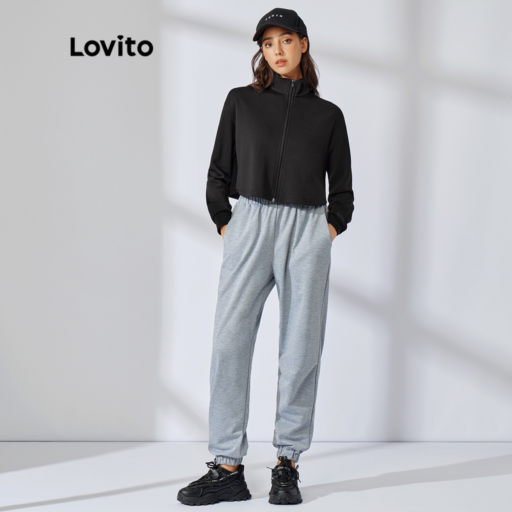 Áo Khoác Lovito Lovito Yoga Nữ Màu Đen Trơn Chống Gió L31ED033 (Đen)