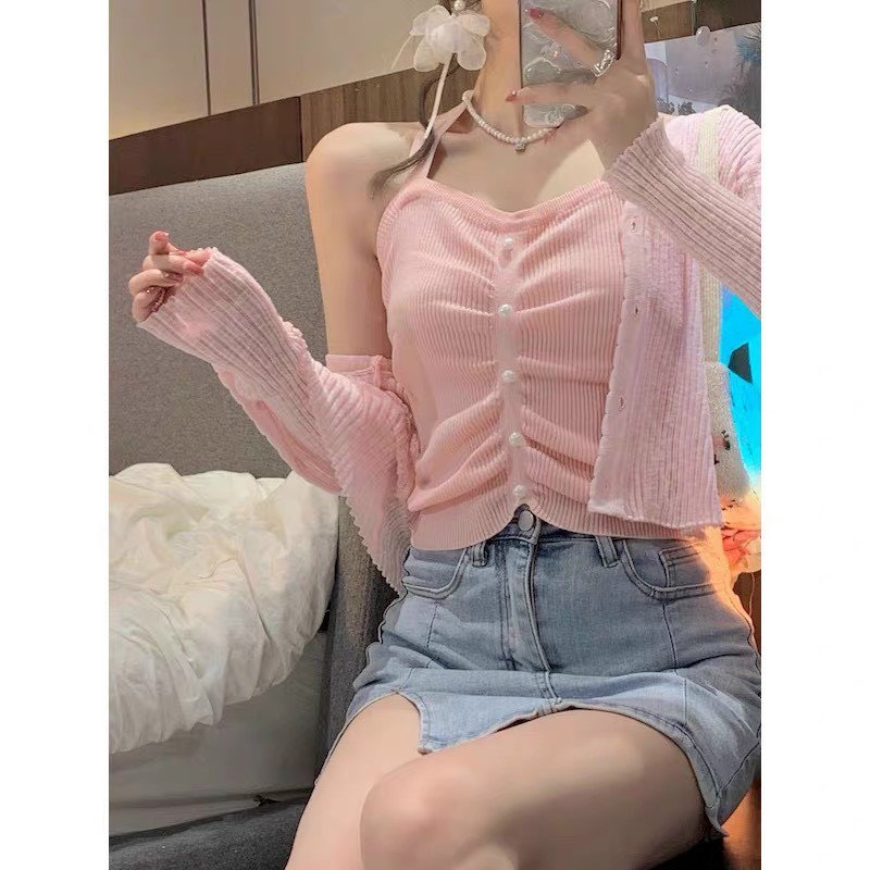 Áo Yếm Hở Lưng Nữ Tính 2 Dây Cotton Len Tăm Ôm Dáng Body Gợi Cảm 0168