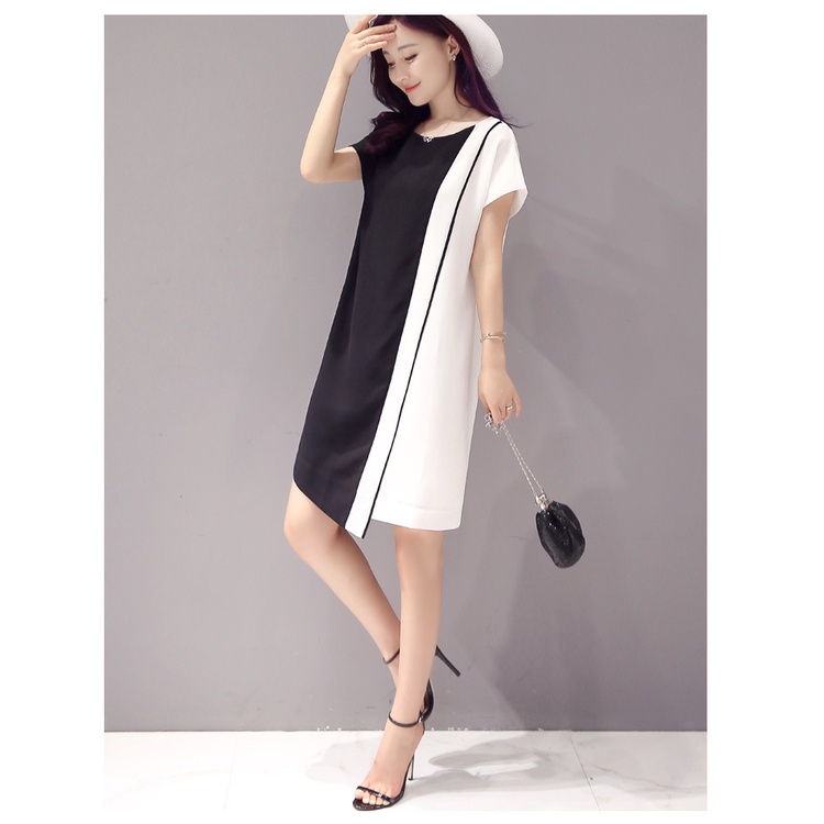 Váy nữ Quảng Châu, đầm nữ phối đen trắng cá tính