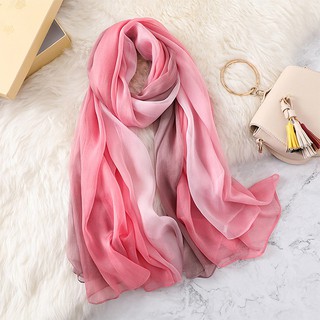 Khăn lụa voan hồng pastel loang màu