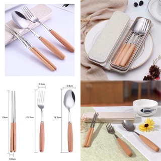 Bộ thìa đũa lúa mạch cán gỗ kèm hộp