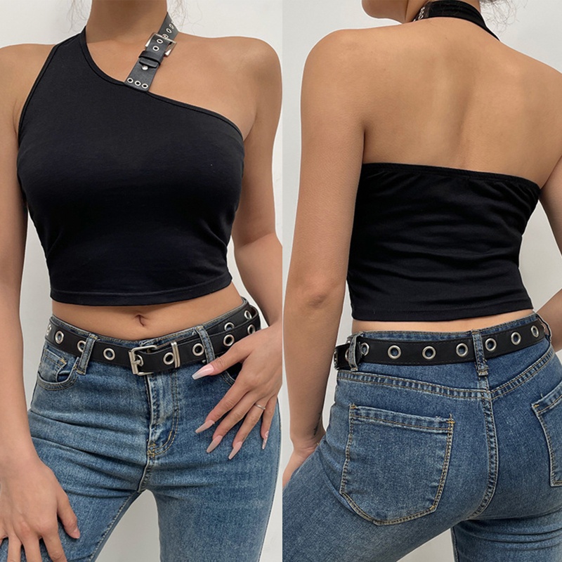Áo Croptop Giả Da Phối Nút Cài Thời Trang Cho Nữ