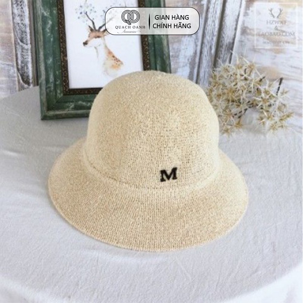 Mũ nón cói QO ACCESSORIES vành rộng đính chữ M đi biển mùa hè MU26