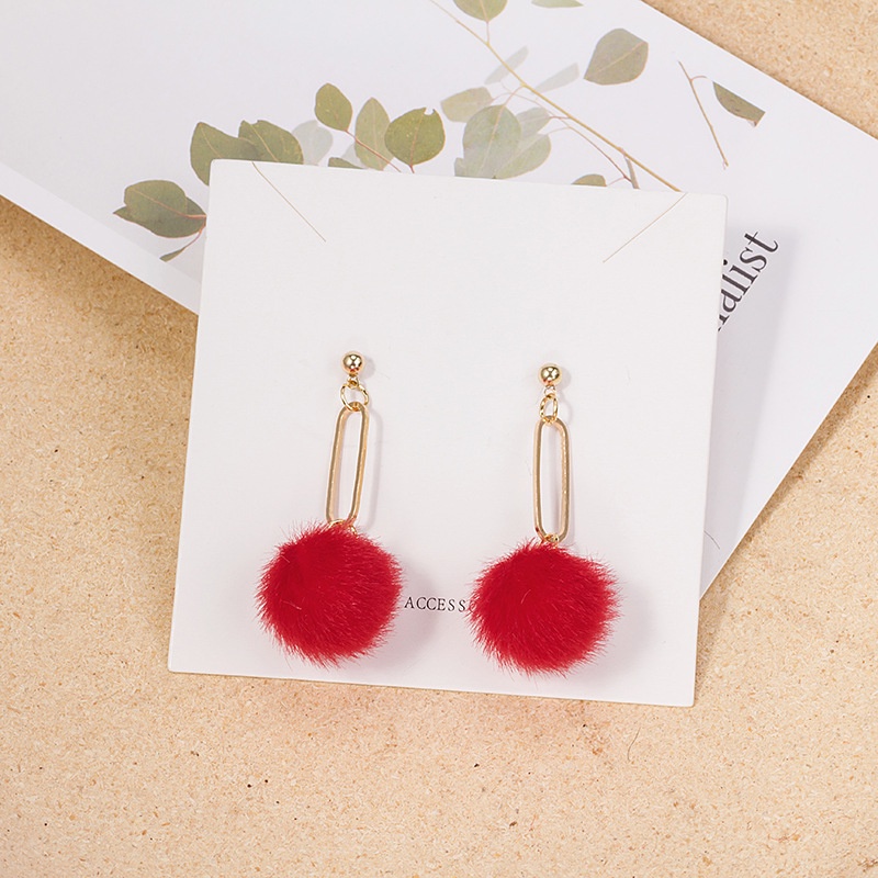 Bông Tai Mạ Bạc 925 Đính Quả Cầu Lông Dễ Thương Thời Trang