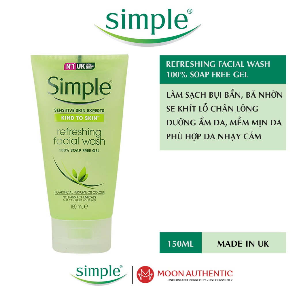 Sữa Rửa Mặt Simple Gel Kind To Skin Refreshing Facial Wash Gel 150ml - An toàn cho làn da nhạy cảm nhất