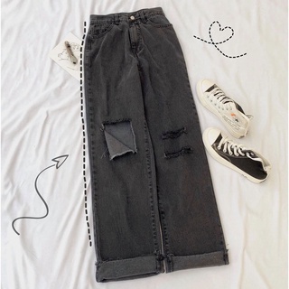 Quần Jeans Đen Rách Gối Cá Tính