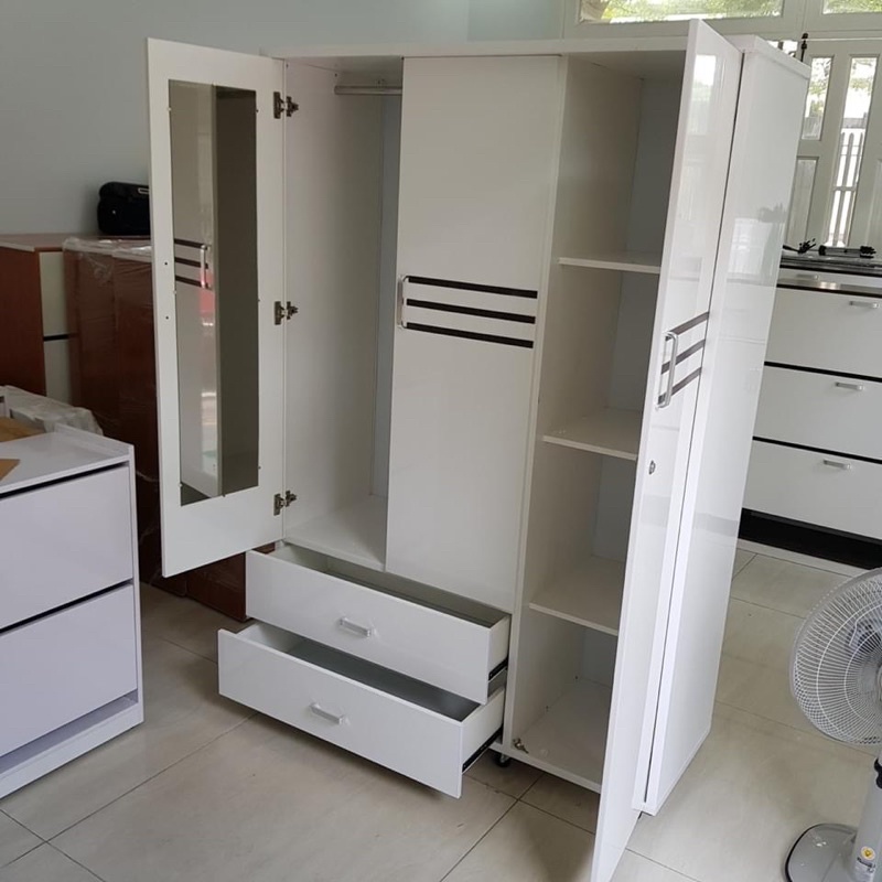 Tủ nhựa đài loan 3 cánh 2 hộc kéo lớn 1m26*1m85*48
