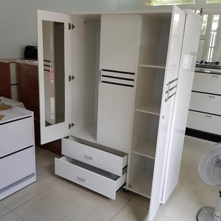 Tủ nhựa đài loan lõi gỗ siêu bền 3 cánh 2 hộc kéo lớn 1m26*1m85*48cm kèm gương trong/ngoài