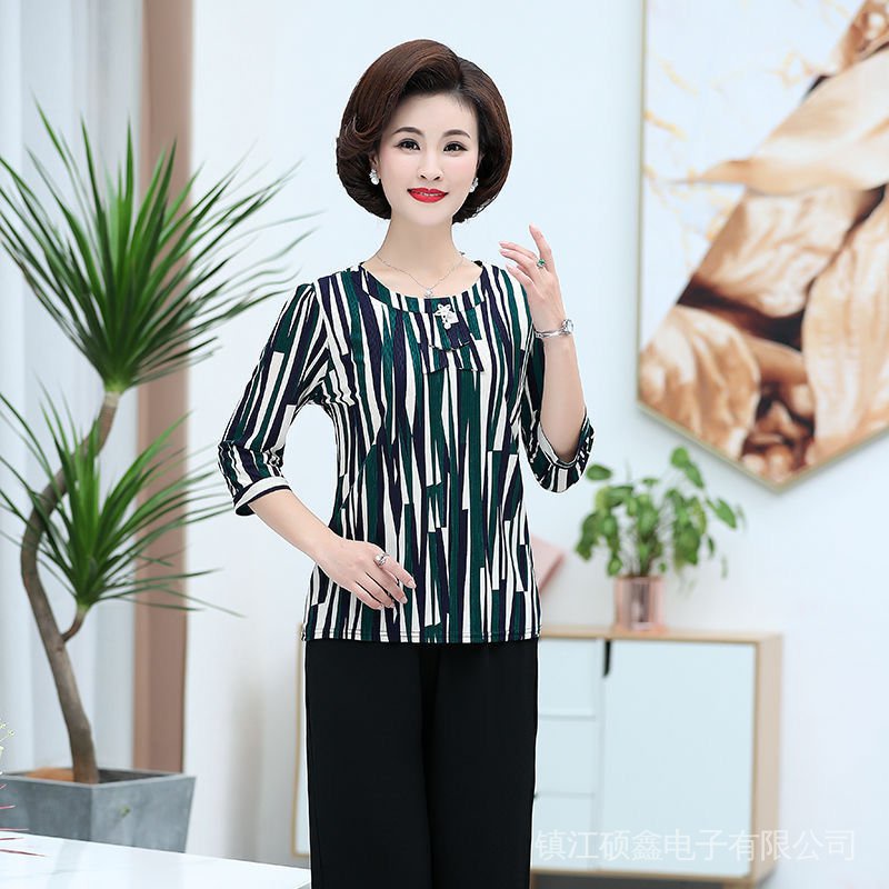 Áo Thun Tay Ngắn Dáng Rộng Plus Size Cho Phụ Nữ Trung Niên 40-50 Tuổi