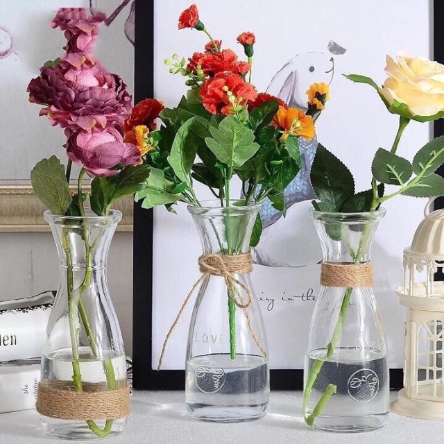Lọ thủy tinh LOVE thắt eo  350ML cắm hoa trang trí cực xinh