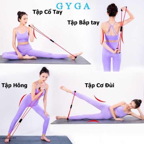 Dây kéo đàn hồi tập tay nam nữ số 8 dây tập thể lực tập gym yoga tại nhà cao su dẻo dai chắc chắc màu sắc tươi tắn GYGA