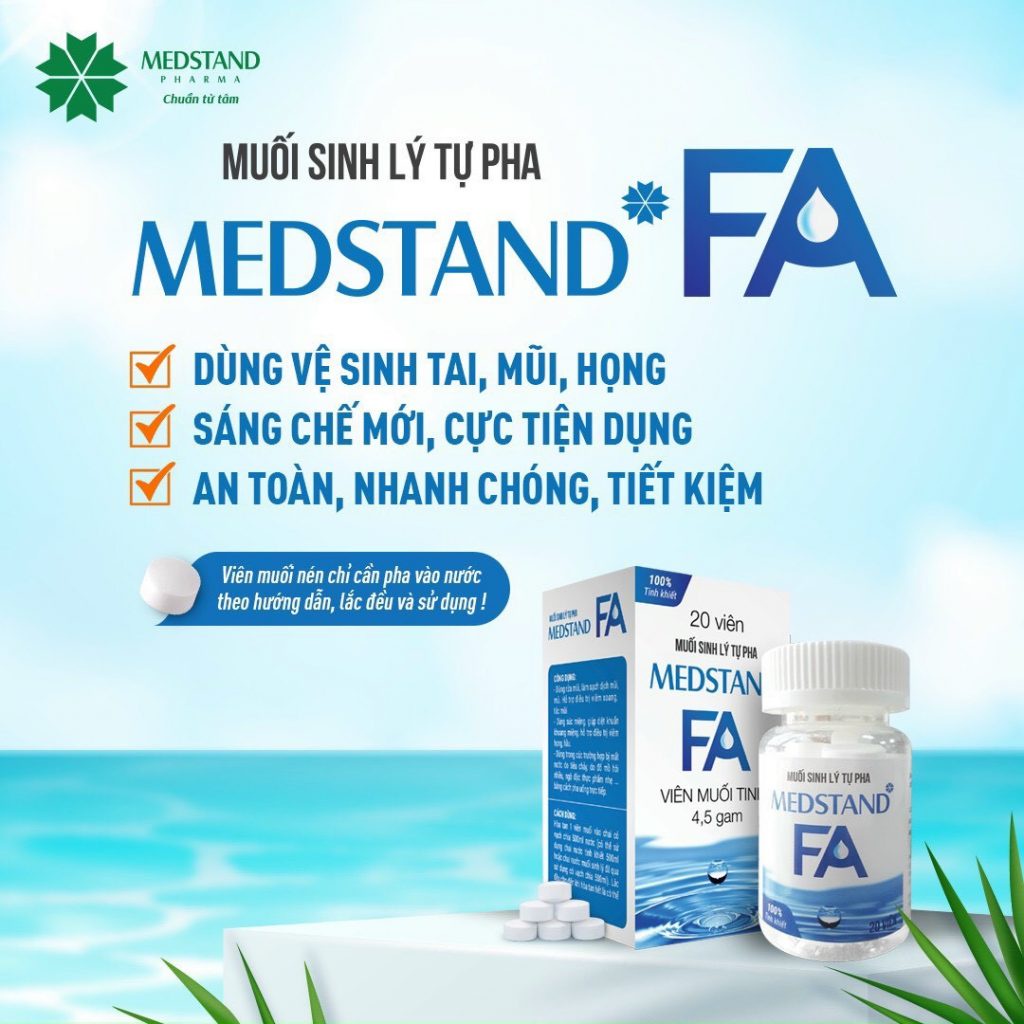 Viên muối sinh lý tự pha Medstand FA - Muối viên tinh khiết - Hộp 20 viên súc miệng, xúc họng, rửa vết thương