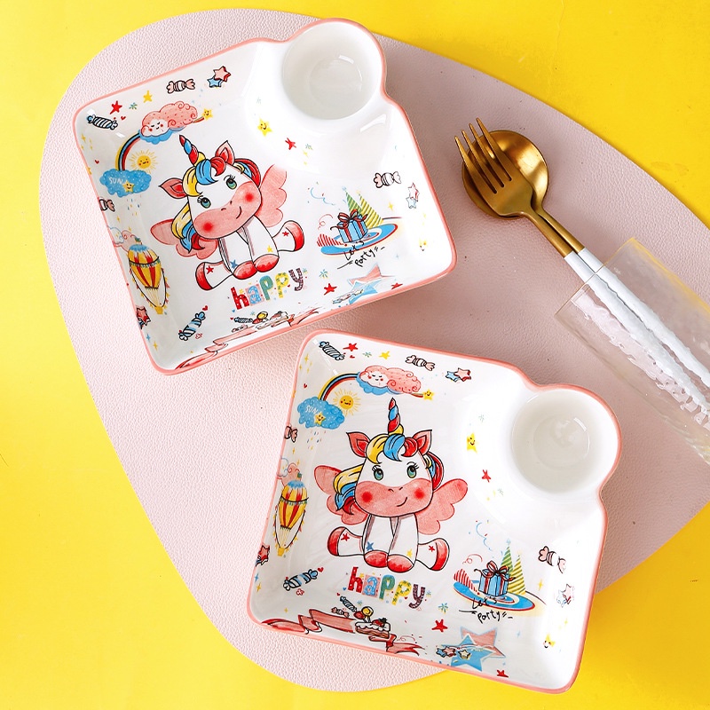 Bộ bát đĩa khay sứ Ngựa hồng Pony dễ thương ăn dặm cho bé