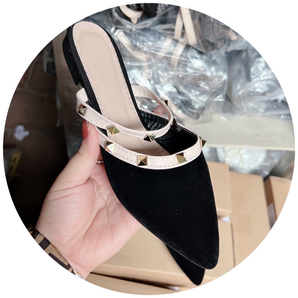 DÉP SỤC THỜI TRANG MŨI NHỌN PHÔI QUAI NGANG ĐINH TÁN MẪU MỚI HOT HIT