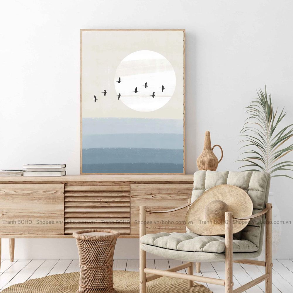 Tranh BOHO trừu tượng 50*70cm - Tranh canvas treo tường phòng khách phòng ngủ, tặng đinh 3 chân treo tranh.