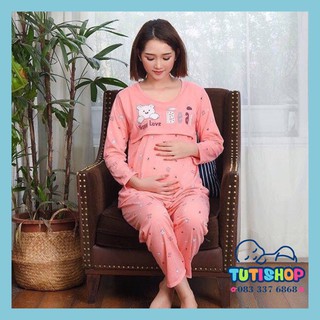 Bộ sau sinh cotton có mở nắp cho các Mẹ 45-60kg,Lật nắp cho bé ti tiện lợi.