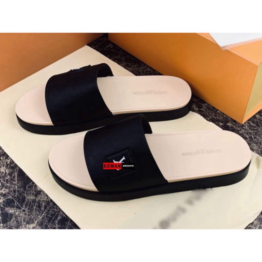 FREE SHIP   Dép nam quai ngang thêu logo LV đế cao su CỰC HOT 2021, Dép nam đẹp mang êm chân