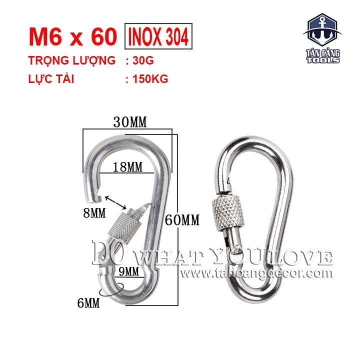 Móc Khóa Inox 304 M6 x 60 mm