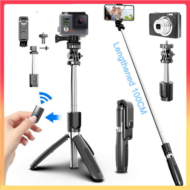 【Hàng sẵn sàng】Chân máy chụp ảnh tự sướng không dây 4 In1 Bluetooth có thể gập lại & Monopods phổ biến cho điện thoại thông minh cho Gopro và Máy ảnh hành động thể thao~666~