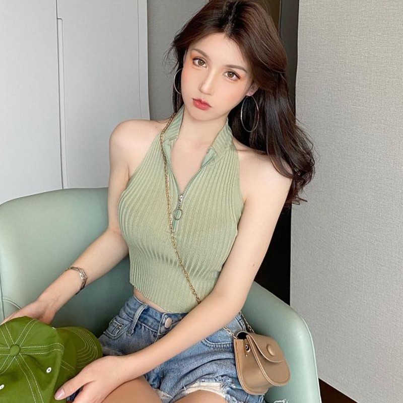 Áo dệt kim cổ yếm thời trang sành điệu cho nữ