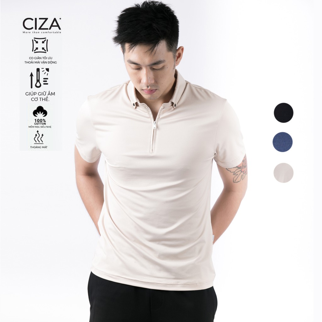 Áo polo nam đẹp cao cấp tay ngắn vải cotton lạnh co giãn 4 chiều dáng Slim Fit CIZA APNS13
