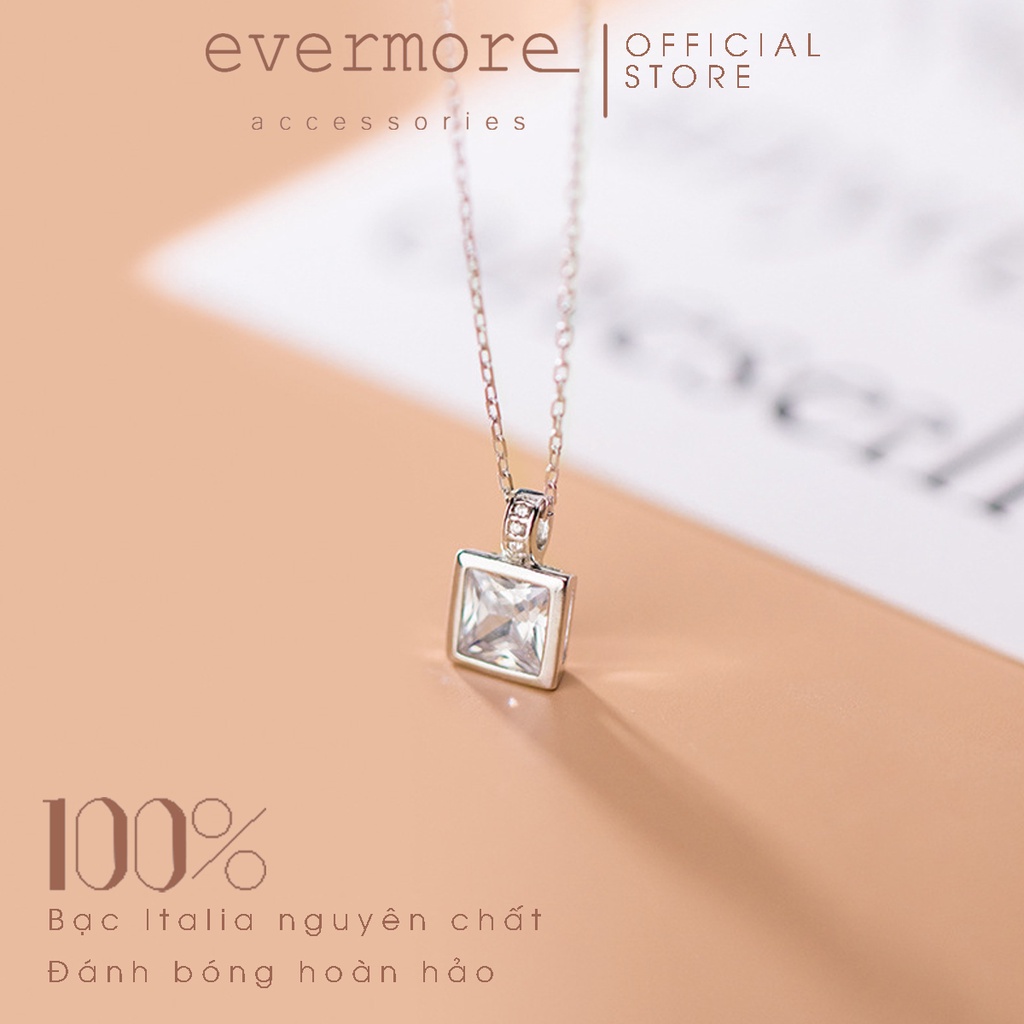 Dây chuyền bạc EVERMORE, vòng cổ đá vuông bạc ý 925, phong cách minimalism, thanh lịch - D003