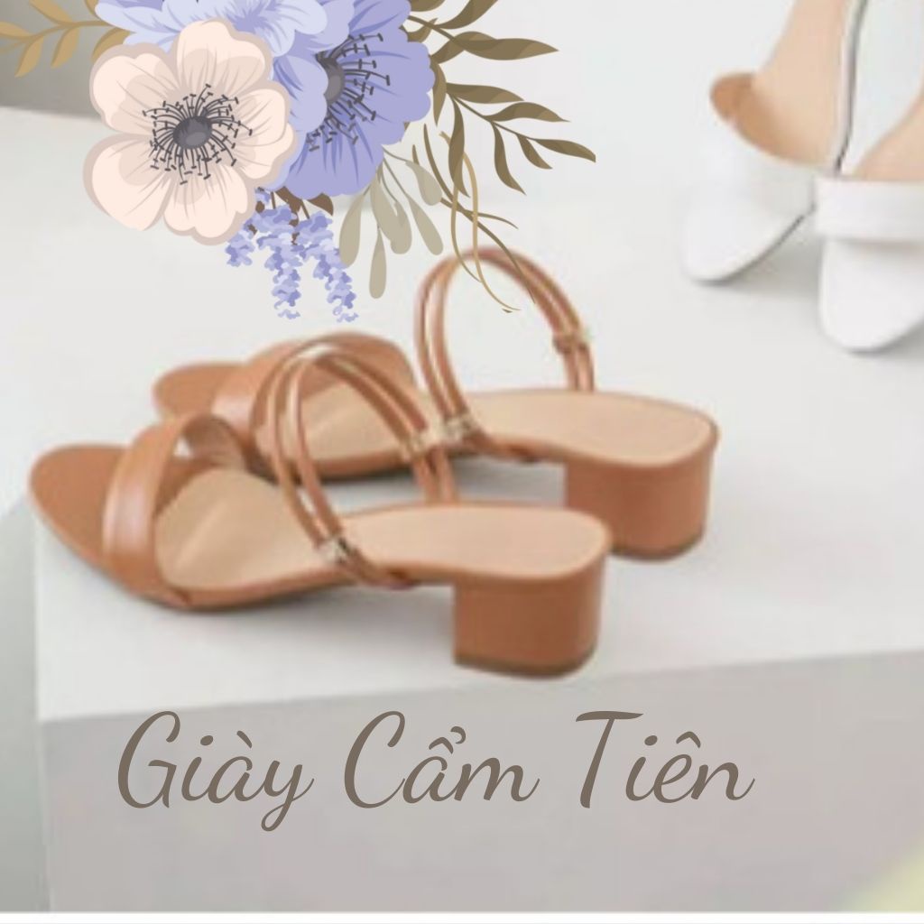 GIÀY CAO GÓT NỮ CẨM TIÊN ĐỄ VUÔNG 3 PHÂN QUAI ĐÍNH KHUYÊN XINH XẮN