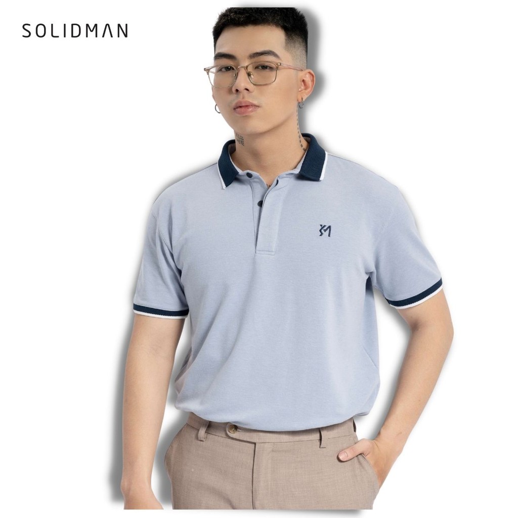 Áo Polo nam SOLIDMAN Form cổ bẻ chỉnh chu màu XANH viền TRẮNG lịch lãm, chất thun cotton cvc đàn hồi cao, hút mồ hôi tốt