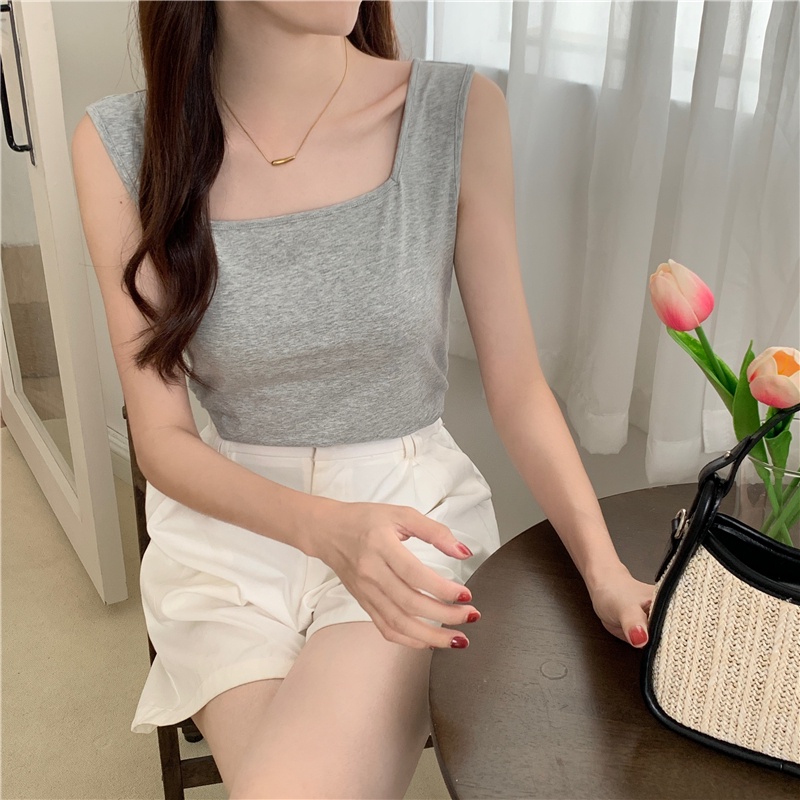 SUXI Áo Ba Lỗ Thể Thao Cổ Vuông Màu Sắc Đơn Giản Dễ Phối Đồ Cho Nữ