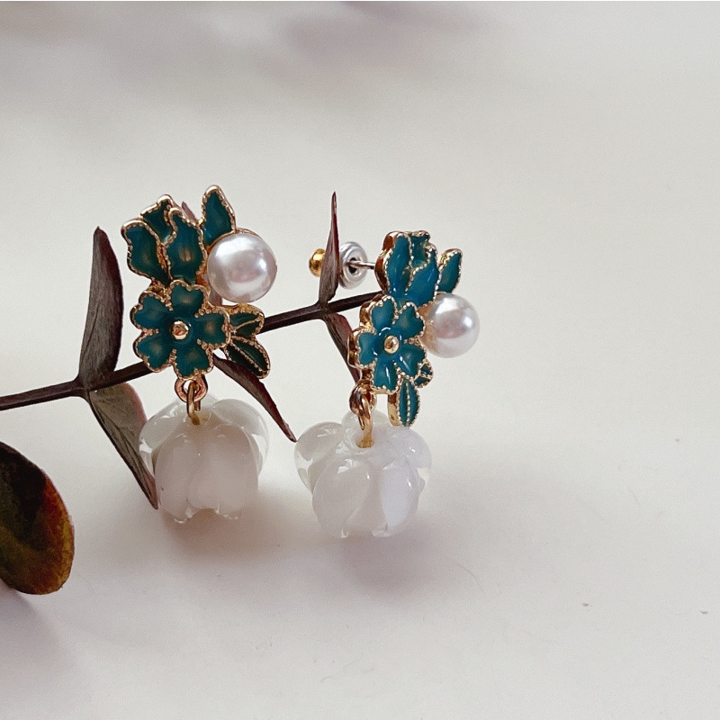 [Hàng Mới] Bông Tai Hoa Phong Lan Tráng Men Phong Cách Retro Trung Hoa