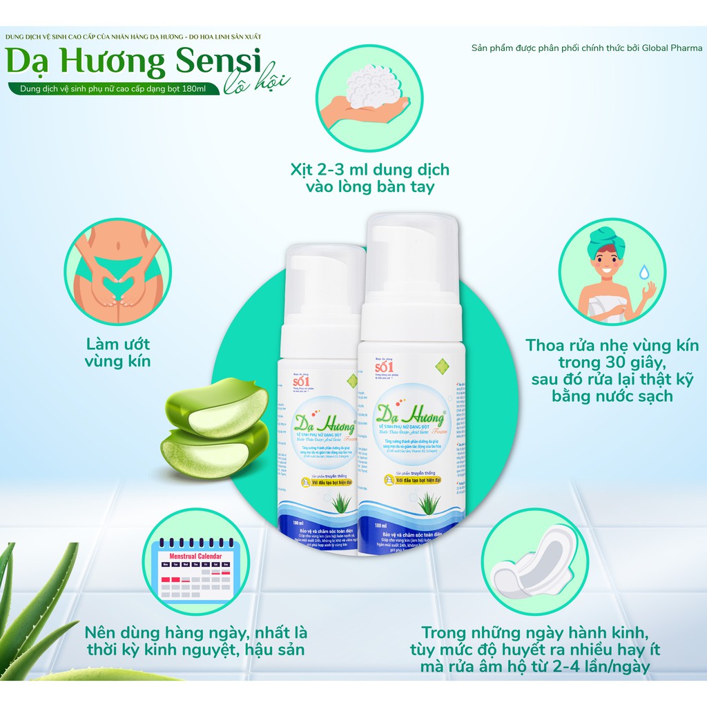 Dung dịch vệ sinh phụ nữ cao cấp Dạ Hương Lô Hội bổ sung Collagen 180ml - Kháng khuẩn, làm hồng, đẩy lùi viêm ngứa