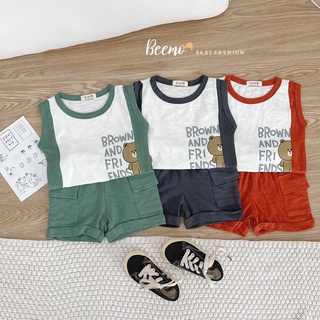 Bộ quần áo ba lỗ cho bé trai, gái Beemo, Chất liệu cotton sược siêu mát, họa tiết gấu Brown cute B161