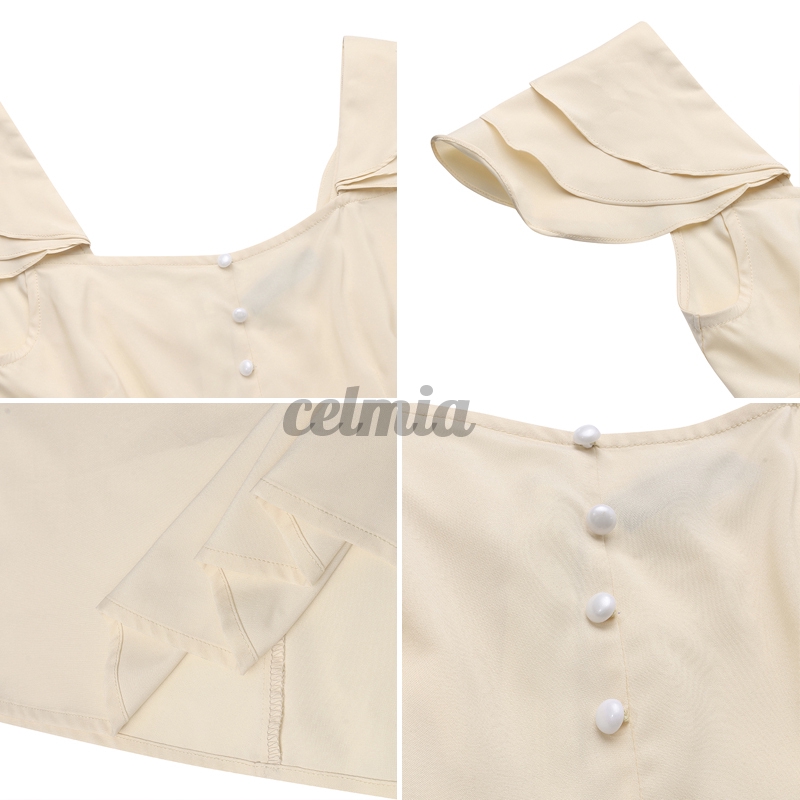 Đầm Celmia Dài Cổ Vuông Nút Trơn Vintage Thông Thường | BigBuy360 - bigbuy360.vn