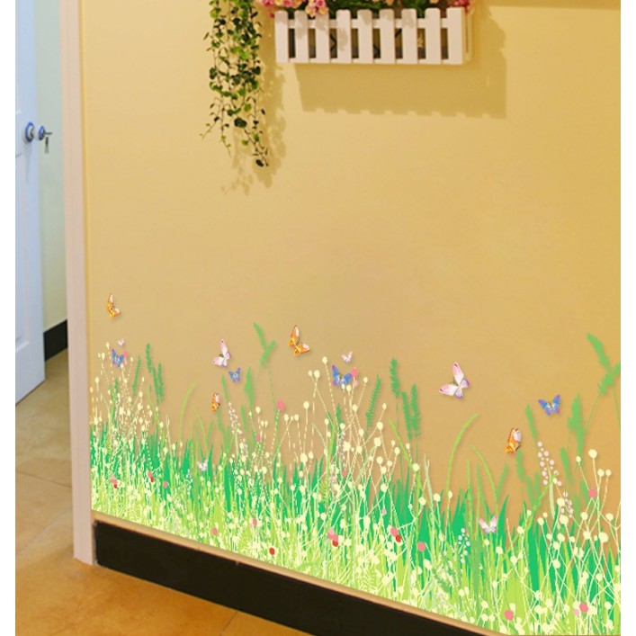 Decal trang trí chân tường Cỏ Bông Lau